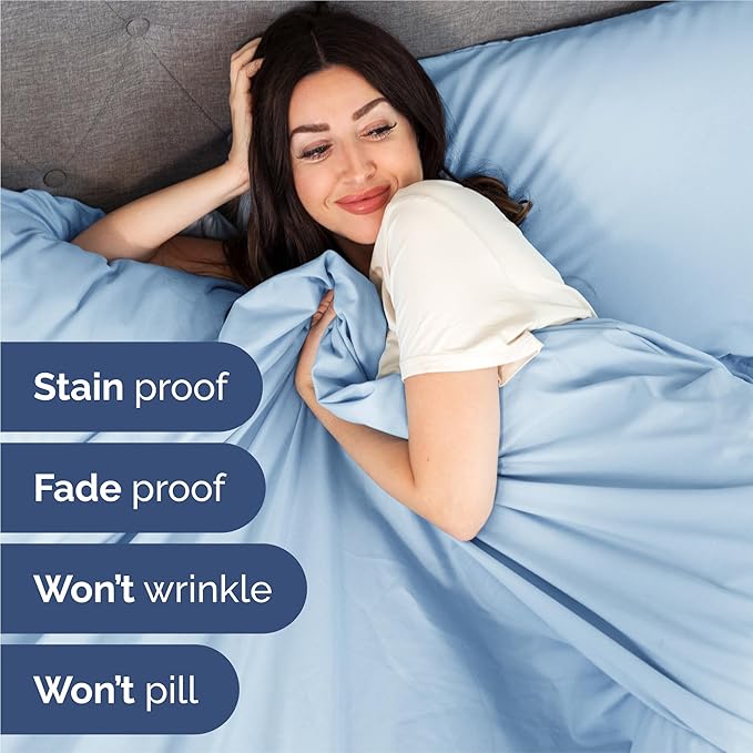 Split King Sheets Set 7 Piece - Includes 4 Pillowcases - Bed Sheets Split King - Soft Hotel Luxury Bedding - Cooling, Cozy & Breathable - 1 Flat & 2 Fitted & 4 Pillowcases w/ Deep Pockets - Baby Blue