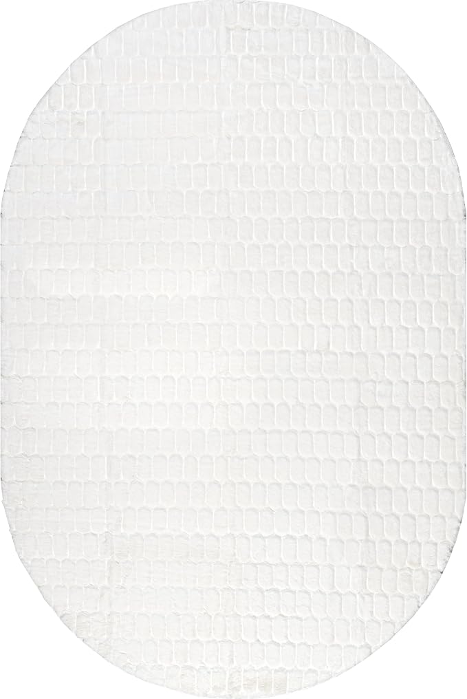 nuLOOM Nia White Geometric Washable Area Rug, Oval 5' x 8' | Nuloom Nia - Image 5