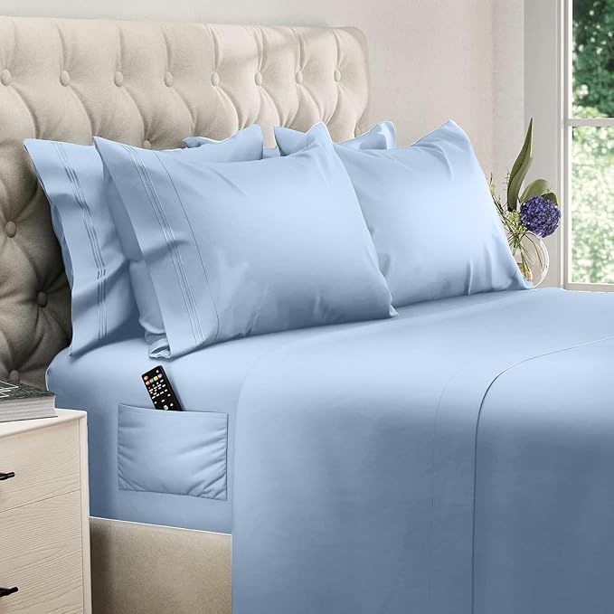 DREAMCARE King Size Sheets Set – 6 pcs Cooling Bed Sheets – up to 21” Deep Pocket King Sheet Set – 2500 Supreme Collection – Extra Soft 100% Brushed Microfiber Hotel Luxury with Side Pocket – L Blue
