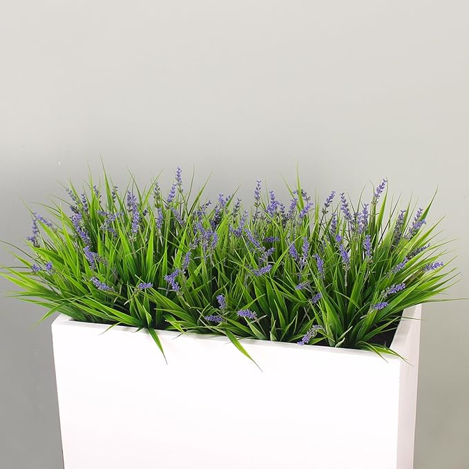 Fake Outdoor Plants Artificial Monkey Grass 12 Bundles Purple Faux Flowers for Outdoors Plastic Plant Outside Porch Patio Yard Planters Window Box Decor (12 Bundles Purple Monkey Grasses)