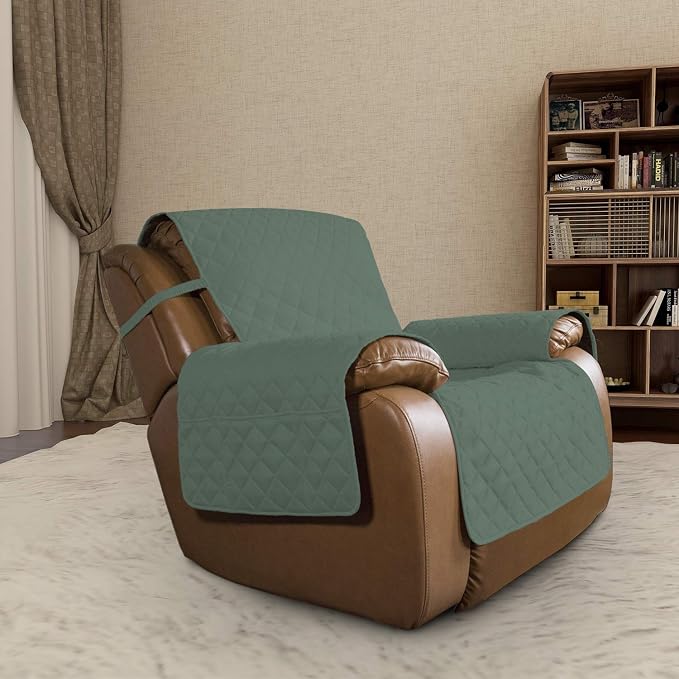 Easy-Going Reversible Couch Cover, Oversized Recliner, Cyan/Ivory | Machine - Image 2