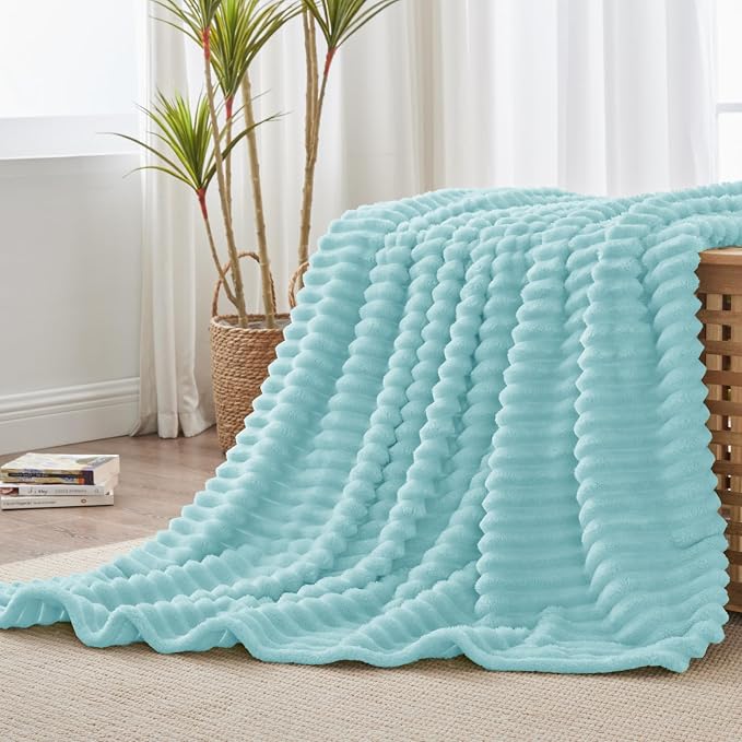 BEDELITE Striped Fleece Throw Blanket, Cloud Blue, Soft Cozy, Lightweight Warm - Image 7
