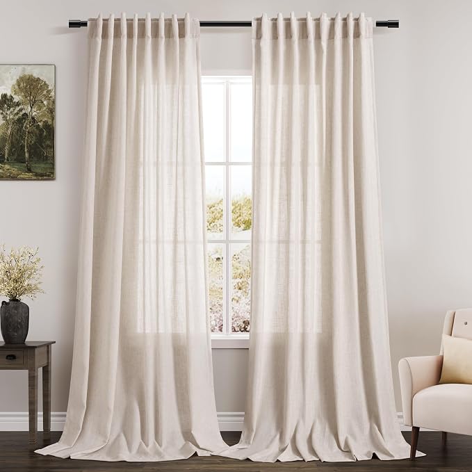 Beige Linen 102 Inch Long Curtains by Nanspring