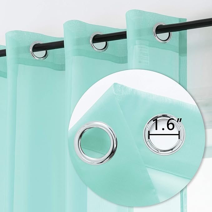 DUALIFE Aqua Sheer Curtains 63 Inch Length 2 Panels Set Grommet Window Drapes Voile Curtains Bay Window Aqua Seafoam Sheer Curtain for Baby Bedroom Nursery 52X63 Inches