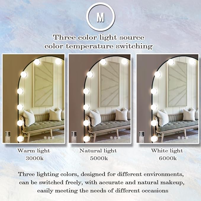 Hollywood Arch Black Vanity Makeup Mirror with Lights 15 Bulbs Dimmable 3Color Black Lighted Vanity Mirror for TableTop Wall Detachable Base X10 Magnifying Arch Makeup Desk Mirror with Lights