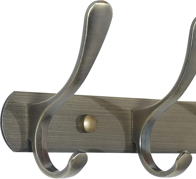 SKOLOO Modern Metal Wall Coat Rack with 5 Hooks, Sturdy Wall Hook Rack for Hanging Jacket, Clothes, Hat, Bronze