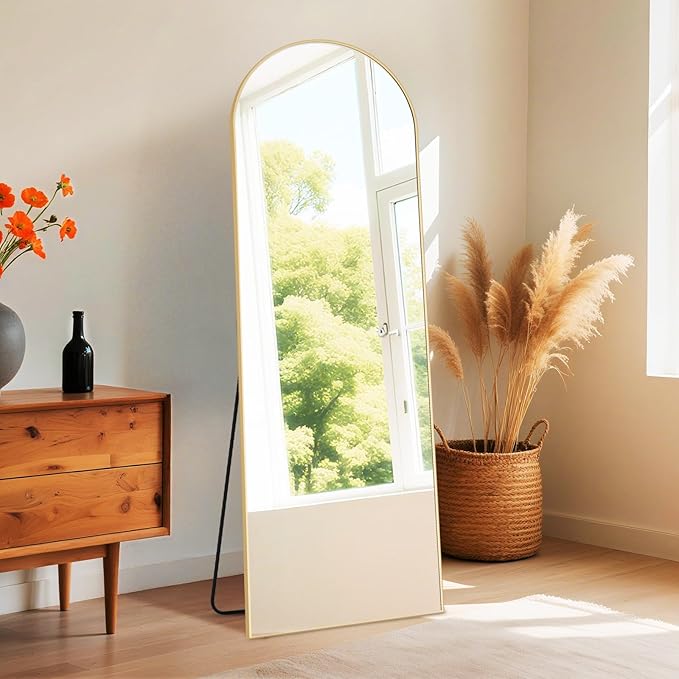 DUMOS Arched Wall-Mounted Full Length Mirror 27"x71" for Bedroom, Full Body Floor Mirror with Stand, Hanging or Leaning for Wall, Gold
