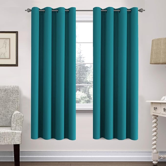 H.VERSAILTEX Solid Turquoise Blue Thermal Insulated Blackout Curtains Nickel by HVERSAILTEX