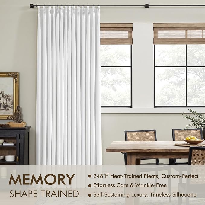 MIULEE White Pinch Pleated 100% Blackout Linen Curtains 40x108 Inches | Room - Image 3