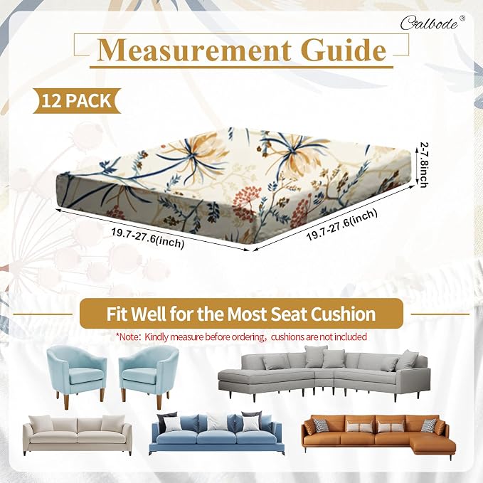 CALBODE 12PACK Outdoor Sofa Seat Cushion Covers, Floral Printed Stretch - Image 2