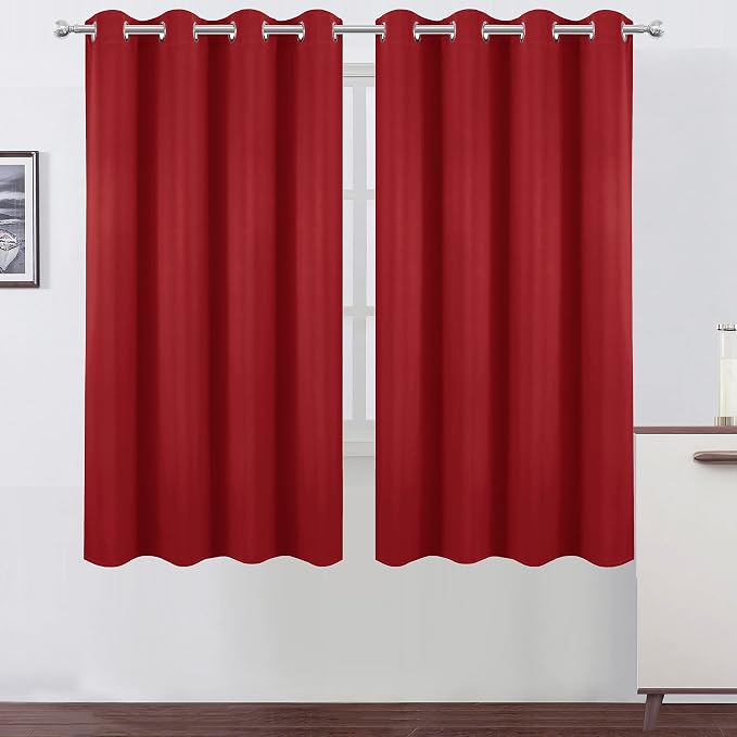 Bright Red Blackout Curtains 52 x 63 Inch Length/Set of 2 Curtain by Lemomo