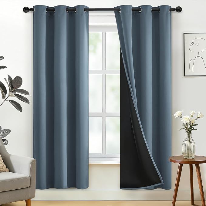 SimpleHome Stone Blue 100% Blackout Curtains Room Darkening Living Room 72L | by SimpleHome