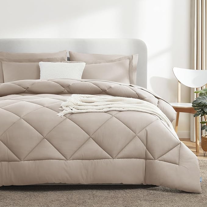 CozyLux King Size Comforter Set Linen - 7 Pieces Bed in a Bag King, Luxury Soft Bed Set for All Seasons, Bedding Set with Down Alternative Comforter, Sheets, Pillowcases & Shams