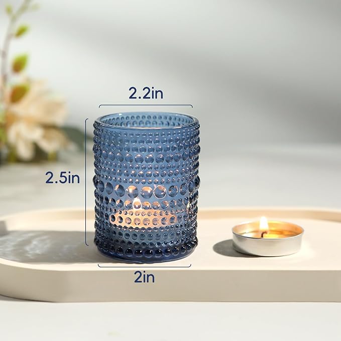 12 Pack Blue Votive Candles Holders - 2x2.5in Vintage Glass Votives Tealight Candle Holders for Table Centerpieces, Tea Light Candle Holder Decor for Wedding Bridal Shower Party