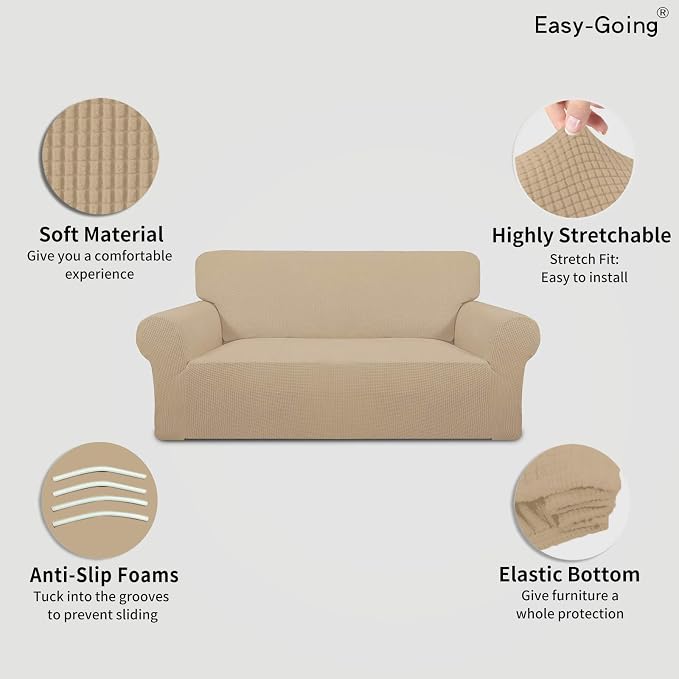 Easy-Going Stretch Oversized Loveseat Couch Covers Washable Sand | 1-Piece - Image 3