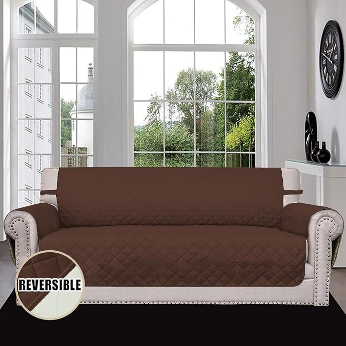 Easy-Going Reversible Couch Cover, 3 Cushion Sofa, Coffee/Ivory | Machine - Image 2