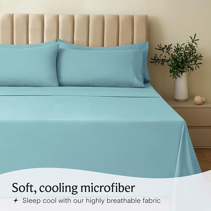 LuxClub 4 PC Full Size Sheet Set Deep Pockets Wrinkle Free Cooling Sheets Machine Washable Hotel Bedding Silky Soft - Aqua Full