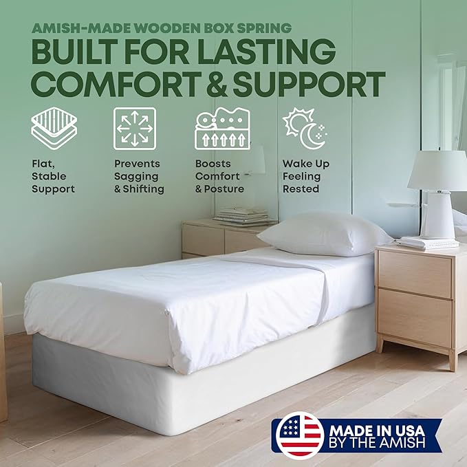 Treaton, Unassembled Twin XL Box Spring for Twin XL Bed – 10-Inch Wood Box Spring Only – Amish Made in USA – Quiet Noise-Free Replacement Mattress Foundation – Packed Flat, Easy Assembly (White)