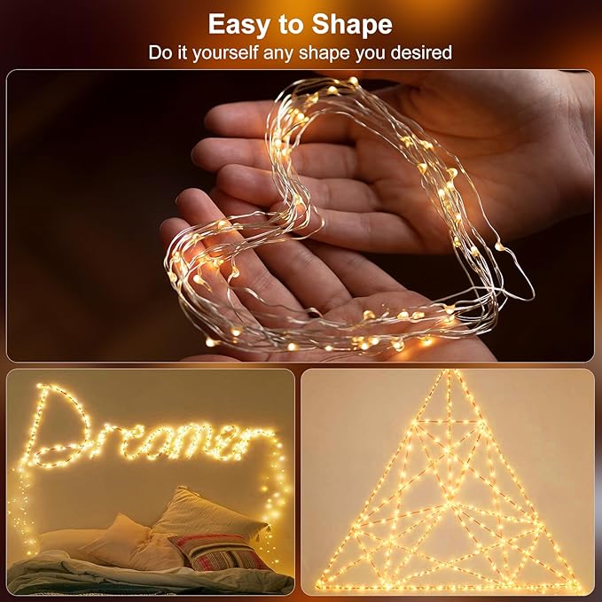Fairy Lights Battery Operated 16.4Ft 50 LED Silver Copper Wire Twinkle Lights with 2 Lighting Modes for Christmas Bedroom Wedding Dorm Party Holiday Yard Decoration (Warm White)