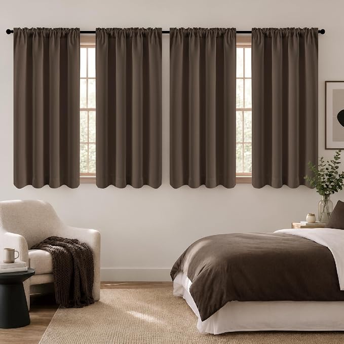 MIULEE 4 Panels Set Chocolate Brown Blackout Curtains 63 Inch Long Bedroom | by MIULEE