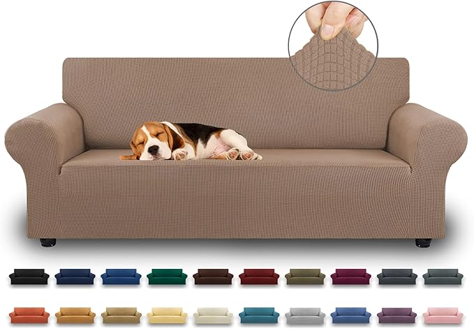 Stretch Couch Covers for Sofa, 3 Cushion Couch Slipcover, Camel | 1-Piece by KEKUOU