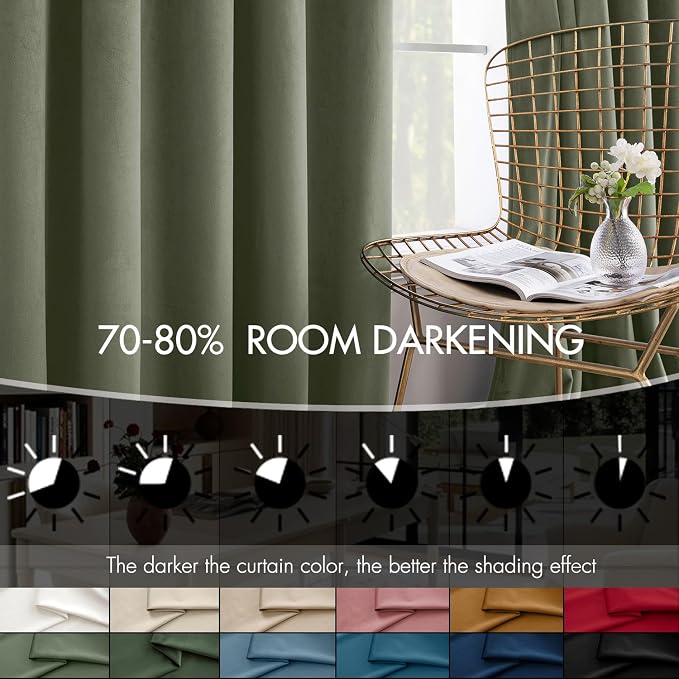 MIULEE Velvet Curtains 50W x 90L 2 Panels Sage Green Blackout Curtains | Luxury - Image 4