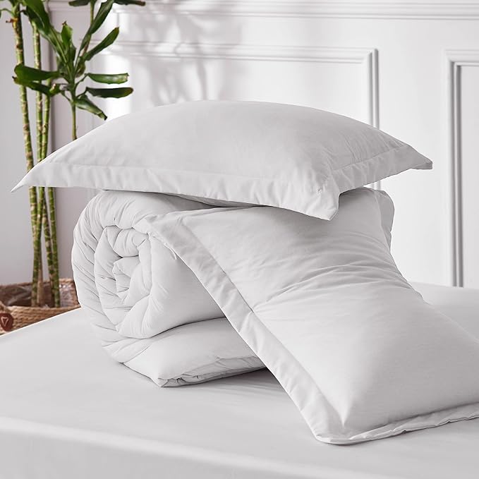 Bedsure California King Comforter Set - Grayish White Soft Bedding for All Seasons, Cationic Dyed Bed Set, 3 Pieces, 1 California King Size Comforter (104"x96") and 2 Pillow Shams (20"x36"+2")