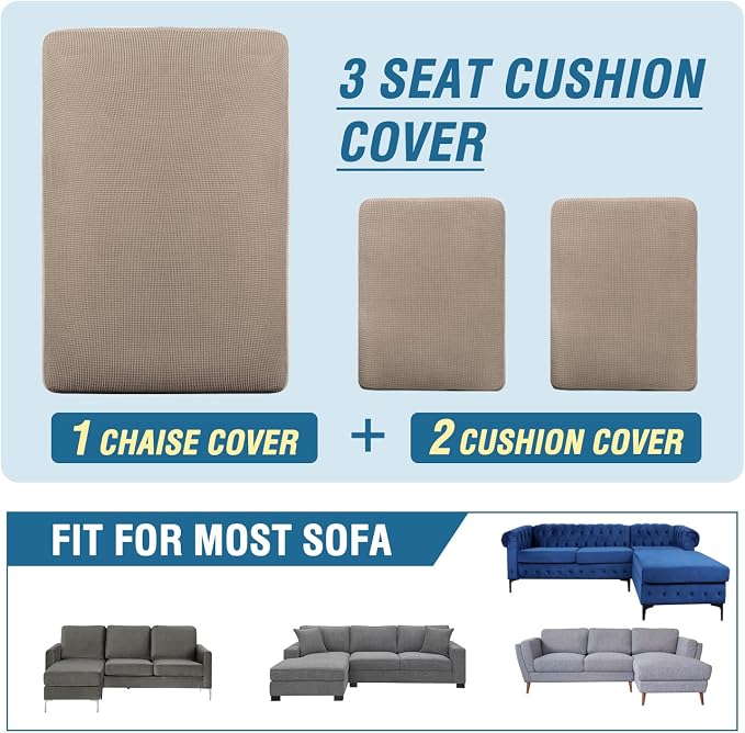 H.VERSAILTEX Sectional Couch Covers 3 Pieces Sofa Seat Cushion Covers L Shape - Image 8