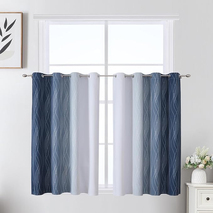 Navy Blue and Greyish White Blackout Curtains by ESTELARTEXTILER