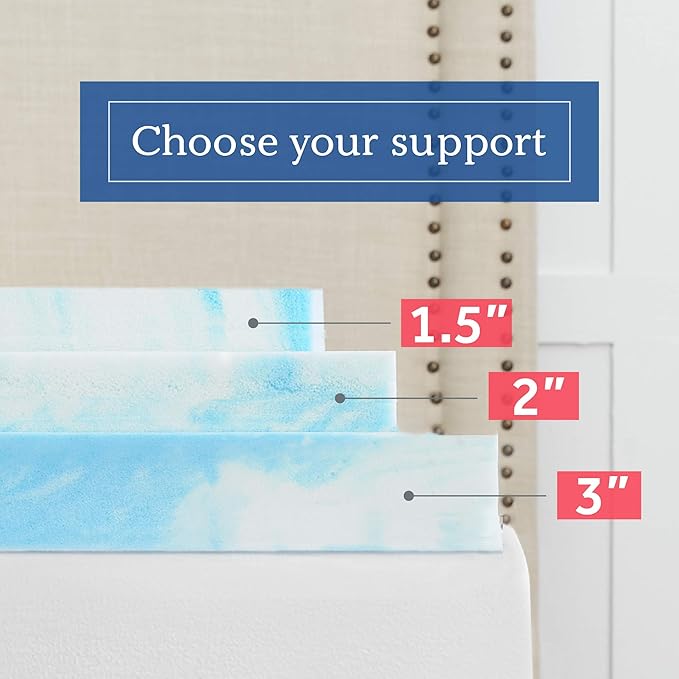 Sealy 1.5" SealyChill Gel Memory Foam Mattress Topper, Twin, White
