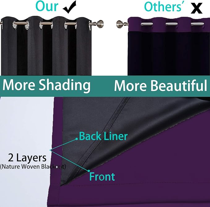 Yakamok Purple 100% Blackout Patio Door Curtain Panels W100 x L96, 1 Panel | - Image 5