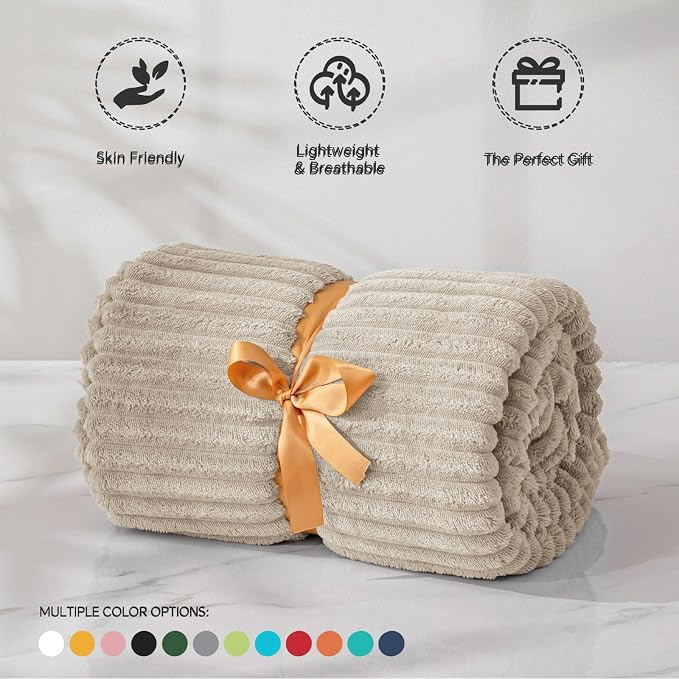 BEDELITE 3D Ribbed Jacquard Linen Fleece Twin Blanket - Image 4