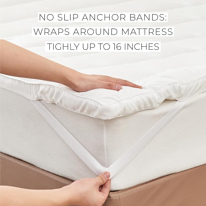 Great Bay Home Full Mattress Topper. Thick, Elastic Corner Mattress Protector and Cover. Ultra-Soft Pillowtop Mattress Pad. Fits Mattresses Up to 18" (Full, White)
