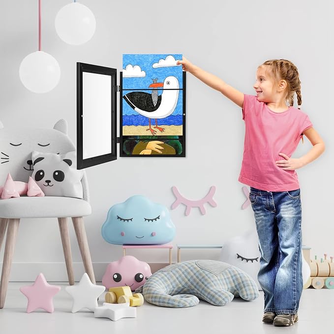 [3Pack] Kids Art Frames, 9x12 Front Opening Kids Artwork Frames Changeable, Black Artwork Display Storage Frame for Wall, Holds 50 Pcs, for 3D Picture, Crafts, Children Drawing, Hanging Art, Portfolio
