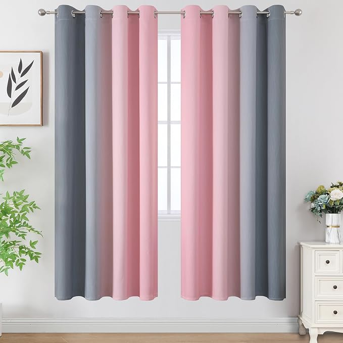 Ombre Grey and Pink Blackout Curtains - Image 2