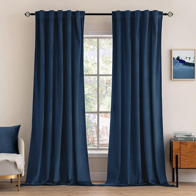 MIULEE Navy Blue Velvet Curtains 52x90 inches Luxury Blackout Curtains | by MIULEE