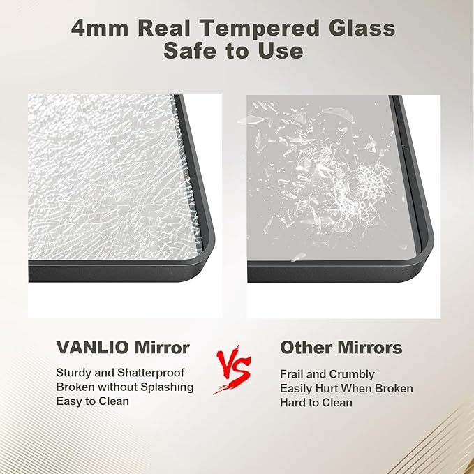 36x36 Inch Square Black Framed Bathroom Mirror for Wall, Matte Framed Bathroom Vanirty Mirror, Rounded Corners Rectangle Mirror, Tempered Glass, Anti-Rust