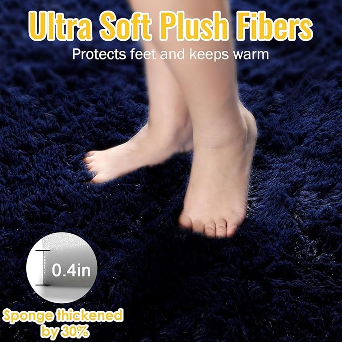 Navy Blue Runner Rug 2x6 Fluffy Dark Blue Bedside Rugs - Image 3