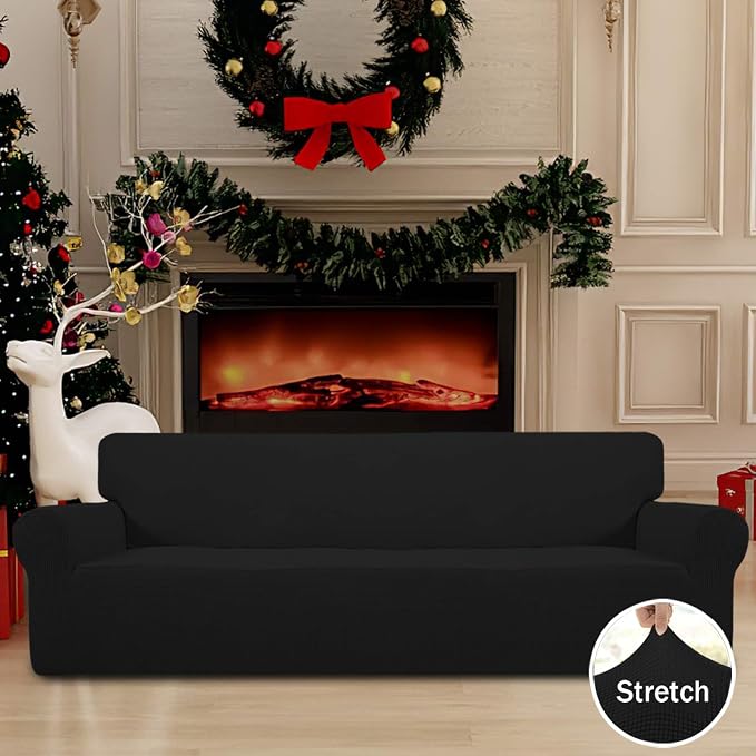 Easy-Going Stretch 4 Seater Oversized Sofa Couch Cover Black | 1-Piece Extra - Image 2