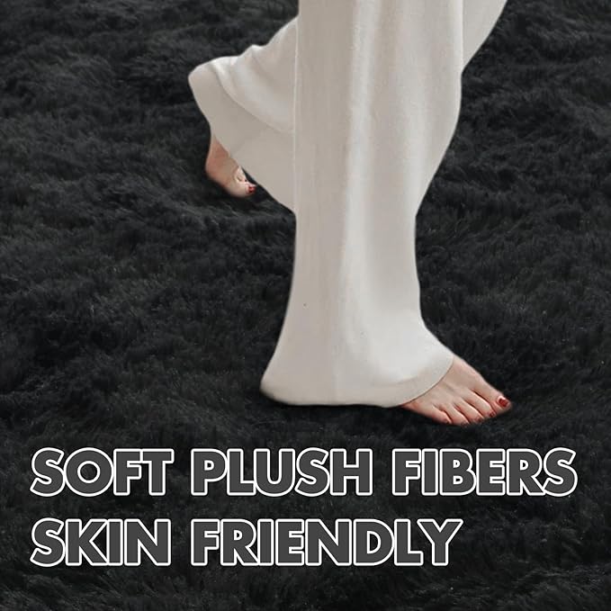 6x9 Ft Large Shag Black Rug for Living Room, Ultra Soft Fluffy Furry Area Rugs - Image 4