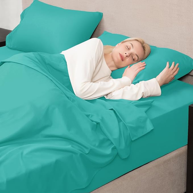 Mejoroom Full Size Sheet Set - Extra Soft Luxury Brushed Microfiber Sheets with 16 Inch Deep Pocket - Soft, Breathable, Wrinkle, Fade & Stain Resistant- 4 Piece (Full, Teal)