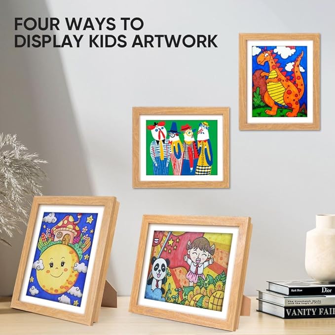 [2-Pack]Kids Art Frames,10x12.5 Front Opening Kids Artwork Frames Changeable, Display 8.5x11 or 9x12 With Mat,Holds 50 Pcs,for 3D Picture,A4 Artwork,Crafts,Childrens Drawing,Art Projects Storage-Wood