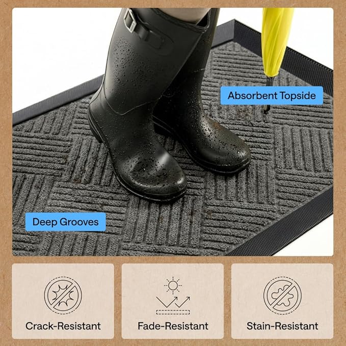 GORILLA GRIP 100% Waterproof All-Season WeatherMAX Doormat, US Designed Natural - Image 5