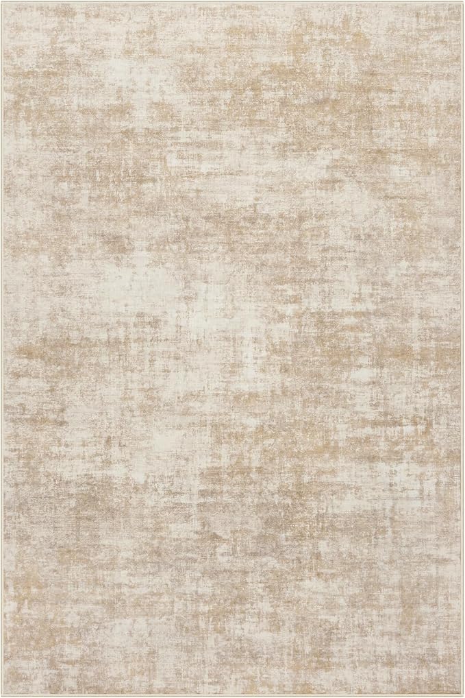 9x12 Area Rugs for Living Room: Washable Abstract Beige Badroom Carpet | - Image 2