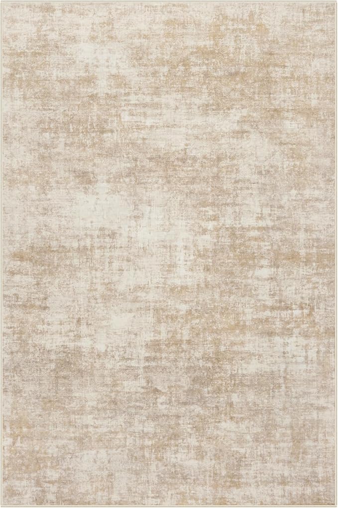 8x10 Area Rugs for Living Room: Washable Abstract Beige Badroom Carpet | - Image 4