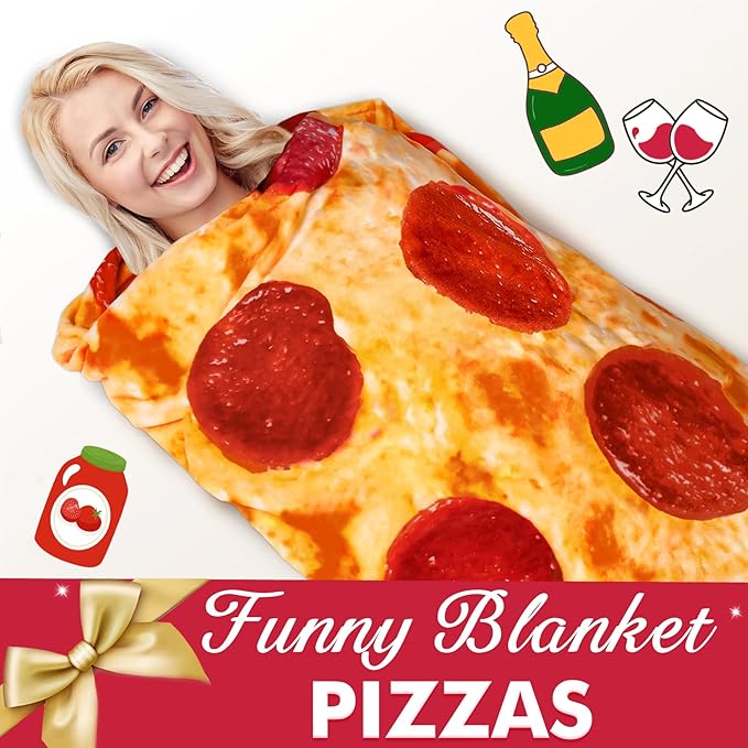 Jorbest Pizza Blanket Birthday Gifts for Women Men Teen Boys Girls, Double Sided Novelty Pizza Throw Blanket Funny Gifts for Adult and Kids, 285 GSM Soft Flannel Fun Food Blanket (Red, 60 inches) ﻿