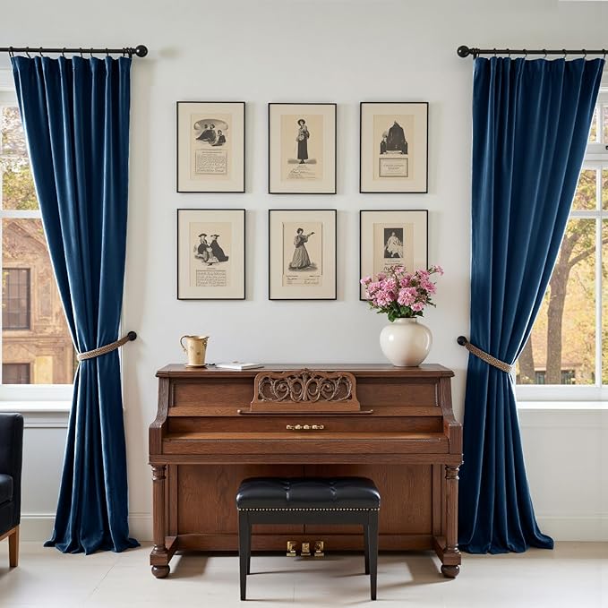 Lazzzy Velvet Blackout Curtains Thermal Insulated Room Window Drapes Super Soft Luxury Curtains for Living Room Bedroom Rod Pocket 2 Panels, Dark Blue, 52" W x 90" L
