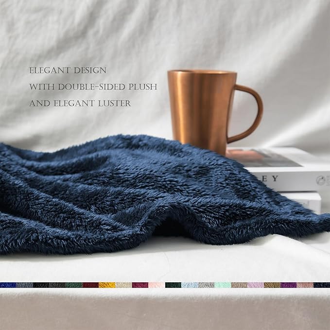 Exclusivo Mezcla Plush Fuzzy Fleece Bed Blanket Twin Size, Super Soft, Fluffy and Warm Blankets, Suitable for All Seasons (Navy Blue, 90x66 Inches)