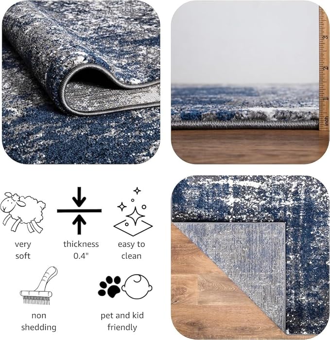 Keen Home Design Area Rugs - 10x14 Non-Shedding, Abstract Rugs for Kitchen, Living Room, Bedroom, Dining Room, Entryway - Size: 9'10" x 14', Navy/Grey/White