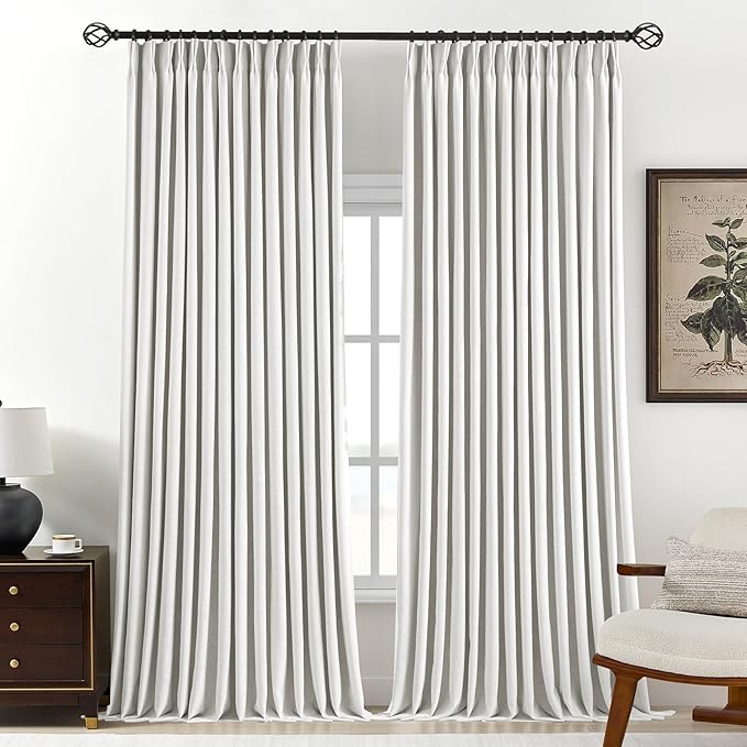 Pinch Pleated Linen Curtains 100% Blackout 108 Inches Long by AUSSPVOCT